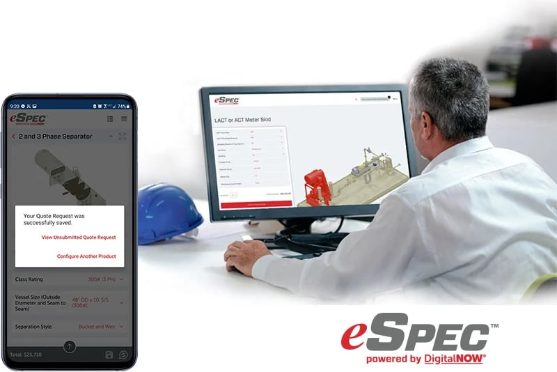 Image showing an engineer or operator ordering process equipment efficiently and hassle-free with DNOW's eSpec™ powered by DigitalNOW.