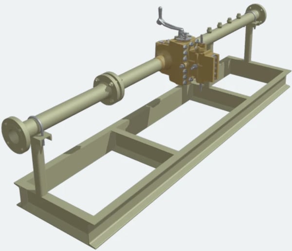 Power Service Gas Meter Skid illustration showing components for measuring, regulating, and ensuring safe gas flow in the hydrocarbon industry.