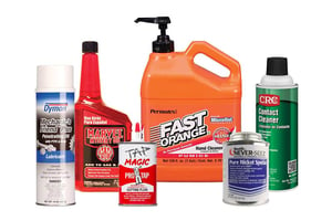 DNOW sells bottles of industrial-grade chemicals and cleaners for tough stains.