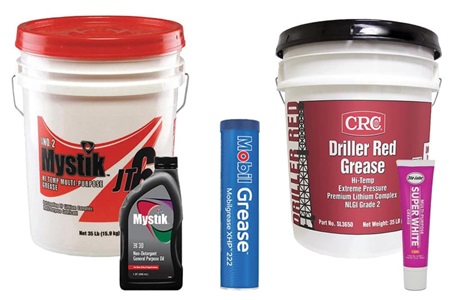 DNOW automotive and machinery lubricants, including motor oil, gear oil, hydraulic oil, air tool oil, transmission fluid, stick grease and bulk grease